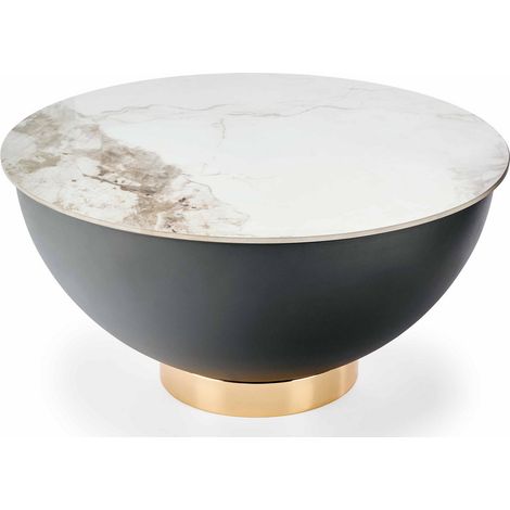 Table basse ronde céramique aspect marbre blanc 73 cm Clem (1/5)
