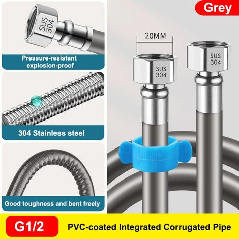 Tuyau flexible en acier inoxydable (gris, 300 cm), revêtement anti-brûlure, flexible de douche en PVC, accessoires de salle de bain (1/3)