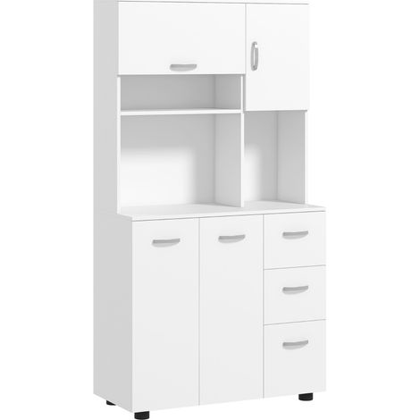 Credenza da cucina con 3 cassetti, 3 ripiani e armadietti 89 x 39,5 x 168 cm bianca HOMVRA (1/5)