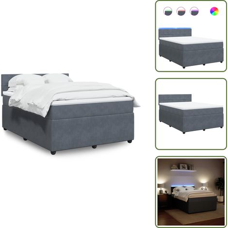 Letto con testiera - vidaXL Giroletto a Molle con Materasso Grigio Scuro 140x200 cm Velluto - Materasso morbido