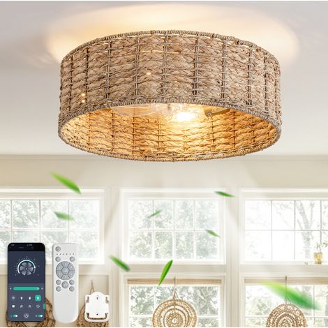 REDOM Deckenventilator mit Licht (53x53x22 cm), App und Fernbedienung, 6 Geschwindigkeiten, Rattan und Kunststoff, Kupfer (1/5)