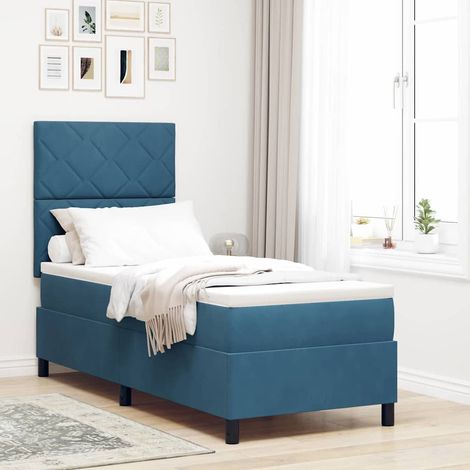 LED Boxspringbett mit Matratze Dunkelblau 80 x 200 cm Samt