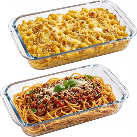 2 Pièces Plat Four en Verre, 1L Plat Rectangulaire avec Poignée, Plats a Gratin Four et Micro-ondes Transparent pour Lasagnes, Salades, Desserts (1/5)