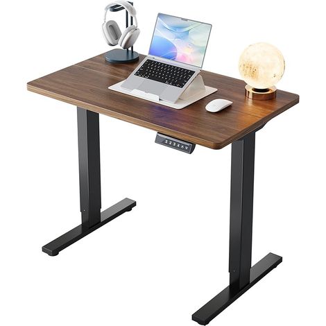 80 x 48 cm Electric Standing Sitting Desk, Height Adjustable, 4 Memorized Positions, for Home Work and Computer, Black Walnut (1/5)