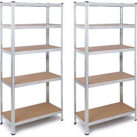 Lot de 2 étagères en métal galvanisé, 180 x 90 x 40 cm, rangement, 5 tablettes réglables en MDF, montage sans vis, garage, bureau, garde-manger, The HomeWeeks (1/5)