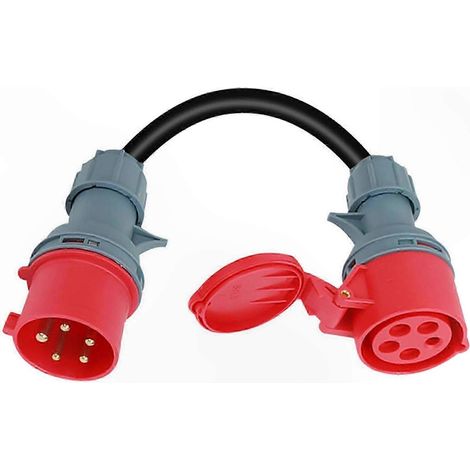 Adaptateur CEE 5 broches avec couvercle, couplage mâle 32A vers 16A, indice de protection IP44, convient à une utilisation en extérieur. (1/5)
