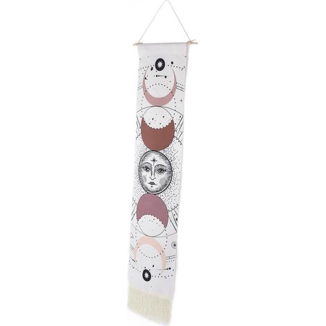 Tapisserie murale en coton imprimé lune avec pompons, idéale pour la décoration intérieure et les fêtes (Modèle C) (1/5)