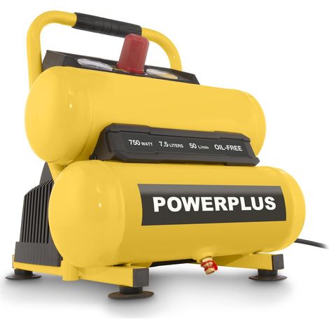 Powerplus Compresseur électrique POWX17235 – Compresseur d’air sans huile 750 W – Double cuve 7,5 L – 8 bar – 50 L/min