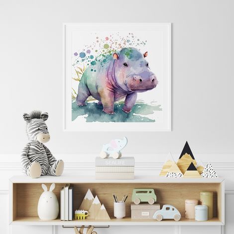 Poster / Affiche carrée Enfants - Hippopotame coloré - 50x50 cm (1/3)