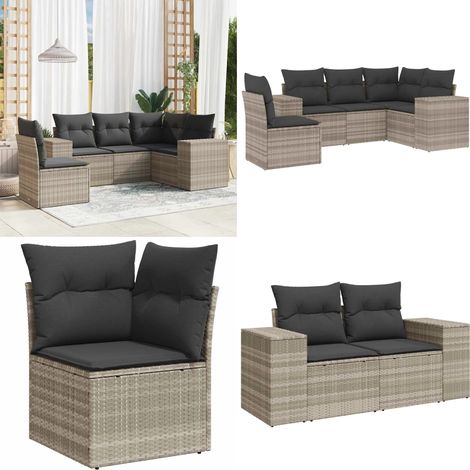 vidaXL Salon de jardin 5 pcs avec coussins gris clair résine tressée (1/5)