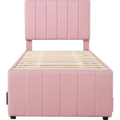 Polsterbett 90 x 200 cm mit Ausziehbett und 3 Schubladen, Rosa (1/5)