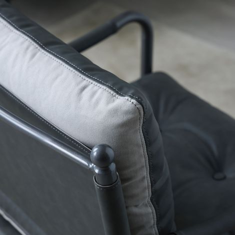 Fauteuil d'appoint en cuir, fauteuil moderne du milieu du siècle avec structure métal noir, fauteuil canapé une place pour salon ou chambre à coucher (1/5)