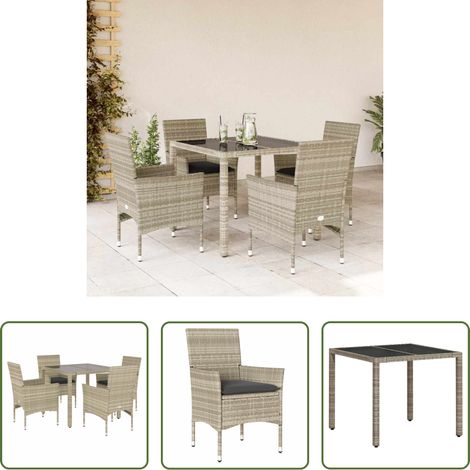 Table de jardin - Ensemble à manger de jardin avec coussins 5 pcs rotin et verre (1/5)