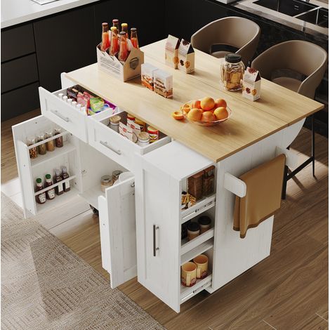 MEUBLIV Isola da cucina 134,5 x 46 x 90,5 cm bianca - piano estensibile (1/5)