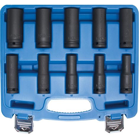 Bgs Technic – Jeu de douilles à chocs hexagonales profondes 12,5 mm (1/2") – 10 pièces SW 10-24 mm – Acier chromé-molybdène pour usage intensif