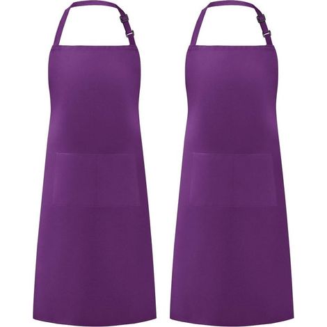 Set mit 2 Küchenschürzen, wasserabweisendes Polyester, verstellbar mit 2 Taschen, für Damen und Herren, lila (1/5)
