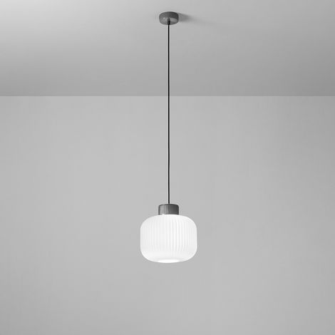 Sospensione Contemporanea Lucerna Metallo Ceramica Bianco 1 Luce E27 Ip20 D25 (1/2)