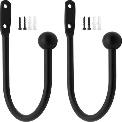 Lot de 2 Support de rideau, Crochet mural en U, Acier galvanisé noir, Diamètre 2 cm, Salon Chambre Bureau (1/5)