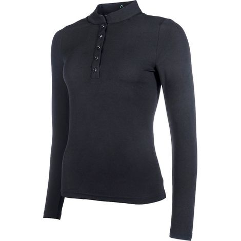 Maglia tecnica per equitazione modello Livigno a manica lunga con bottoni frontali: XXL, nero