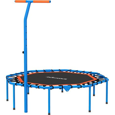 Trampoline de fitness, trampoline d'entraînement avec barre de maintien réglable, stable et silencieux, pour une utilisation en intérieur, en acier, bleu (1/5)
