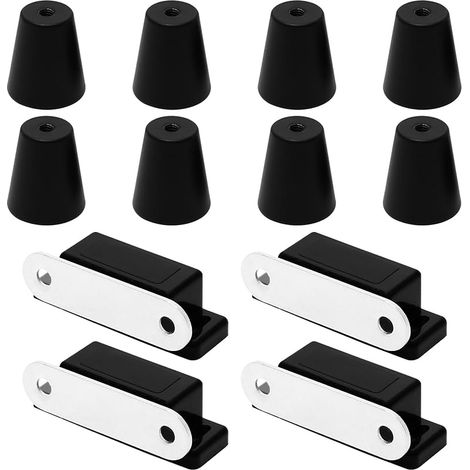 Lot de 8 boutons de meuble et 4 fermetures de porte magnétiques - Noir mat - Avec vis - Boutons de porte et aimants de porte pour commodes, armoires, tiroirs (1/5)