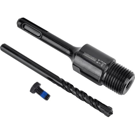 Tige de raccord SDS Plus 110 mm avec foret pilote  Vis antidérapantes spéciales pour scie à trépane béton, ciment et maçonnerie (1/4)