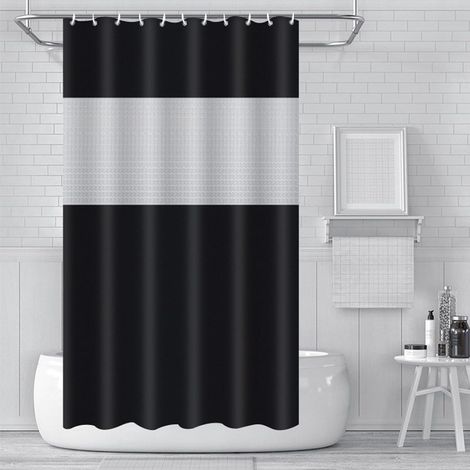 1 Rideau Douche, Imperméable PEVA, Antibactérien Noir, Avec 12 Crochets, Pour Salle De Bain (1/2)