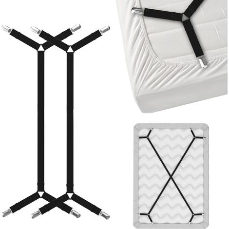 Bed Sheet Suspenders Garter Belt - Crisscross Bed Sheet Holder Straps - Black (2 Straps)