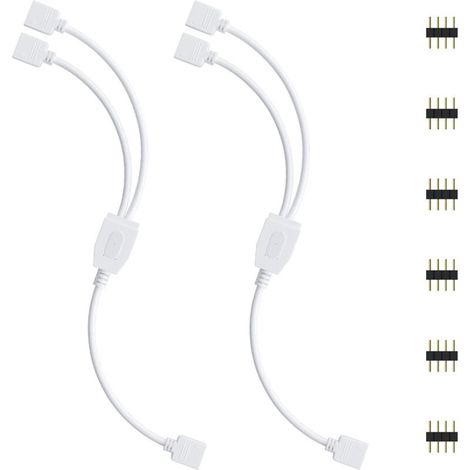 Kit de connecteurs pour ruban LED, 2pcs Séparateur de Bande LED 4 Broches 1 à 2 Câble Diviseur Connecteur à 4 Broches pour ruban LED RVB 5050 3528 2835 Accessoires de DIY