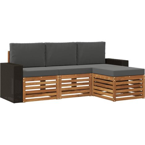 Set di divani da esterno con cuscino 4 pz Salotto da Giardino Naturale e Antracite (1/5)