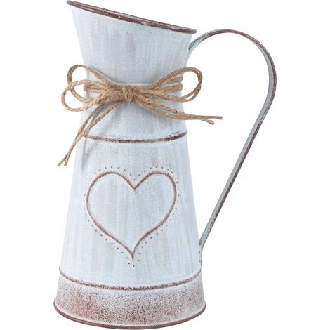 Pot de fleurs vintage en forme de cœur, pot à lait en fer, style shabby chic, vase rustique, seau à fleurs (forme de cœur). (1/4)