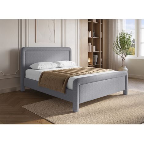 Lit double en tissu doux gris 140 x190 cm ANELA (1/5)