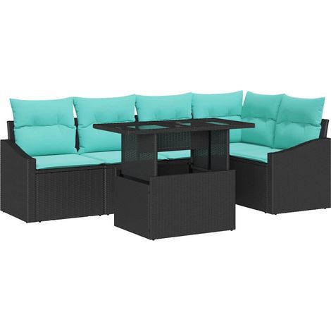 Set Divano da Giardino 6 pz Nero e Blu polyrattan vidaXL (1/5)