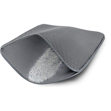 Tapis de litière pour chat, double couche alvéolée - imperméable et anti-urine, facile à nettoyer - 1 pièce, gris, 55 × 75 cm (1/5)