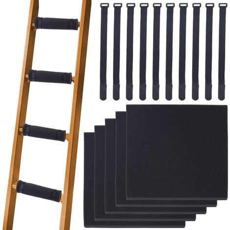 5 Tapis Marche pour Échelle Lit Superposé avec 10 Sangles Auto Agrippantes Réglables Protection Antidérapante pour Marches D'Échelle Sûre pour Monter dans Lit Mezzanine 25x25cm/26.5x2cm (1/5)