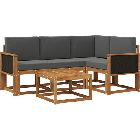 Set di divani da esterno 5 pz Salotto da Giardino Naturale e Antracite Poliestere (1/5)