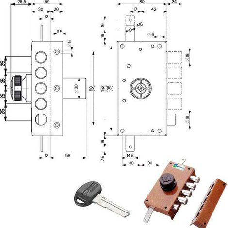 SERRATURA SIC.TRIPLICE SX POMPA SCR. 30437 MOTTURA