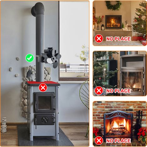 Ventilateur de poêle à bois non électrique, alimenté par la chaleur, en forme de lotus, à 4 pales silencieuses, pour cheminée avec poêle à bois/brûleur à bûches. (1/5)