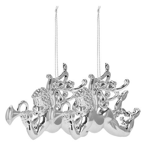 Zawieszki per albero di Natale 2 pezzi, angioletto traforato argento.