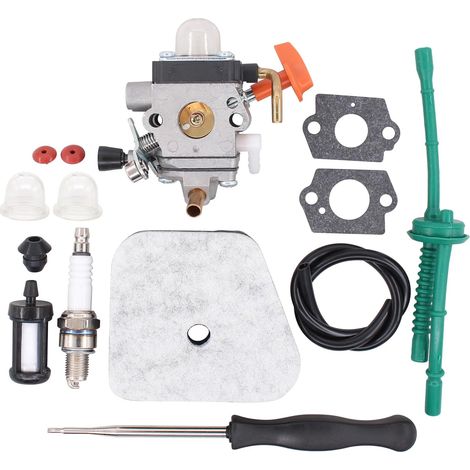 Kit de réparation de carburateur avec filtre à air, filtre à essence, bougie d'allumage, pompe, clapet anti-retour, joint, filtre à carburant et tuyau à essence pour Stihl FS100, FS 87 R, FS 90, HL95, (1/5)
