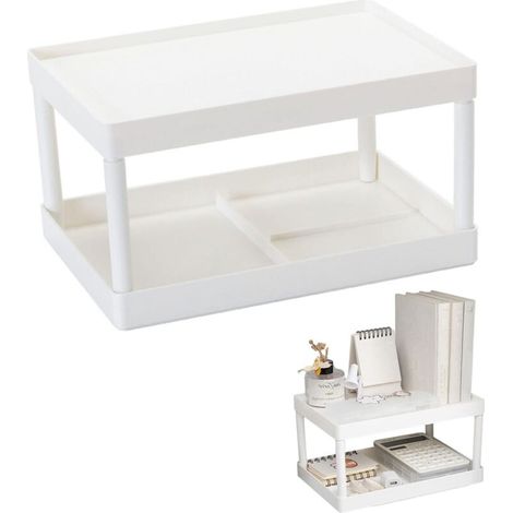 Robusto organizer da scrivania in plastica a doppio strato, multifunzionale per materiale scolastico e cosmetici. - Crezuo