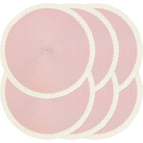 Lot de 6 sets de table ronds tressés antidérapants et lavables pour décoration de table de cuisine, salle à manger (rose menthe), 38,1 cm'03 Rose Clair 6 pcs'03 Rose Clair'6 pcs