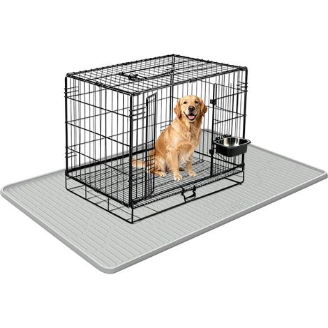 Tapis de cage en silicone pour chien, 127 x 86,4 cm, tapis de niche avec bord surélevé, lavable, imperméable, étanche, protège les sols (1/5)