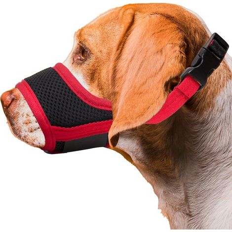 Muselière souple rouge pour chien – Taille M – Nylon réglable – Maille aérée – Anti-aboiement – Respectueuse de l'animal (1/5)