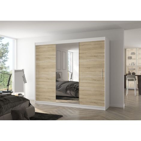Schiebetürenschrank Schrank Nr.540 in Weiß- Sonoma matt- Spiegel 250x215x58 cm (1/3)