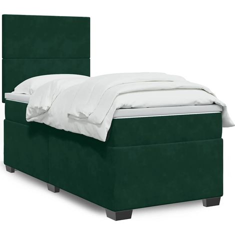 Cama box spring con colchón terciopelo verde oscuro 90x200 cm