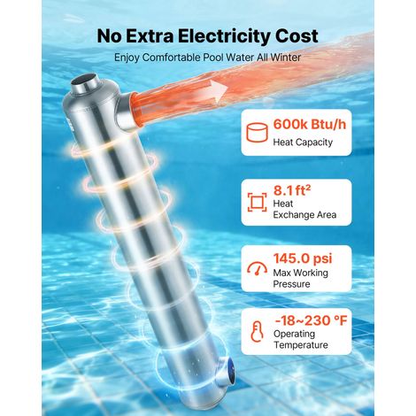 Échangeur de Chaleur pour Piscine, Échangeur Thermique en Acier Inoxydable 316L, Capacité Thermique 175,8 kW, Système Eau-Eau pour… (1/5)