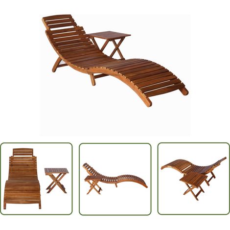 INLIFE Chaise longue avec table Bois d'acacia massif Marron (1/5)