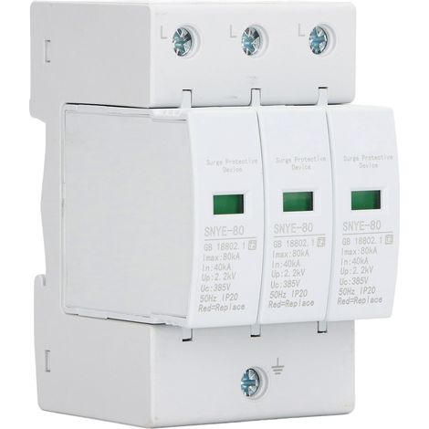 Dispositif de protection contre les surtensions 80 kA, protecteur de tension domestique, indication de défaut à réponse rapide, parafoudre triphasé 385 V (1/5)