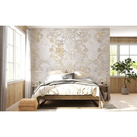 Papier Peint Art & Déco – Volutes Dorées sur Marbre Lumineux - 150 x 250 cm (1/2)